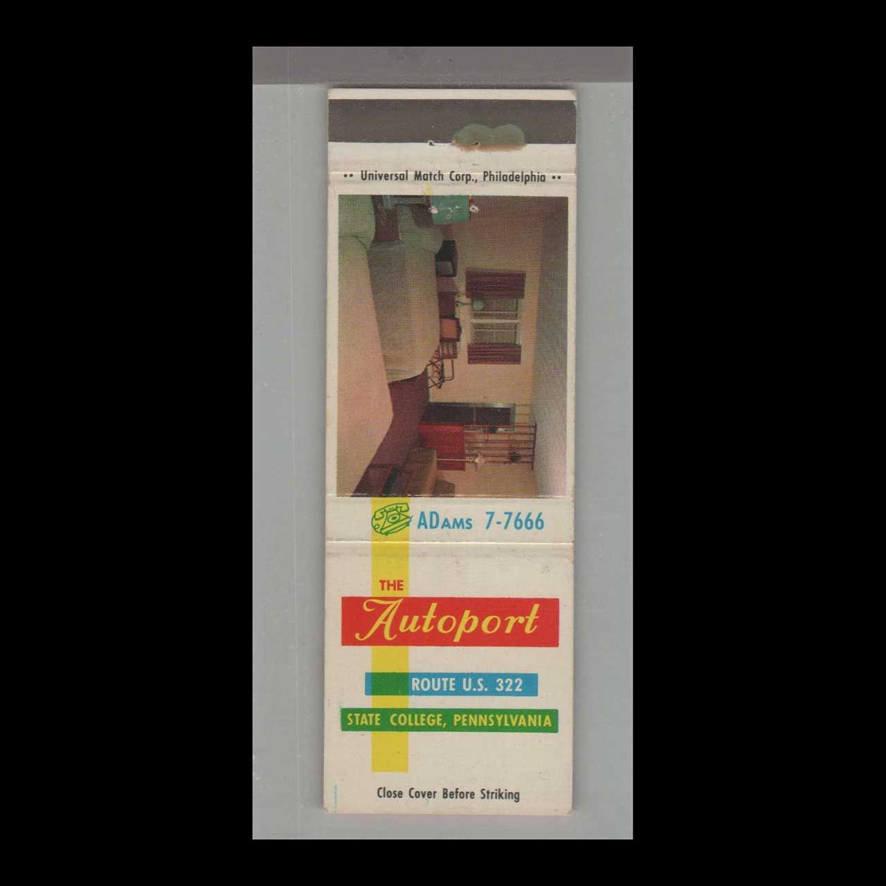 Telephone Pic - Autoport Motel State College, PA Vintage Matchbook Advertising Cover