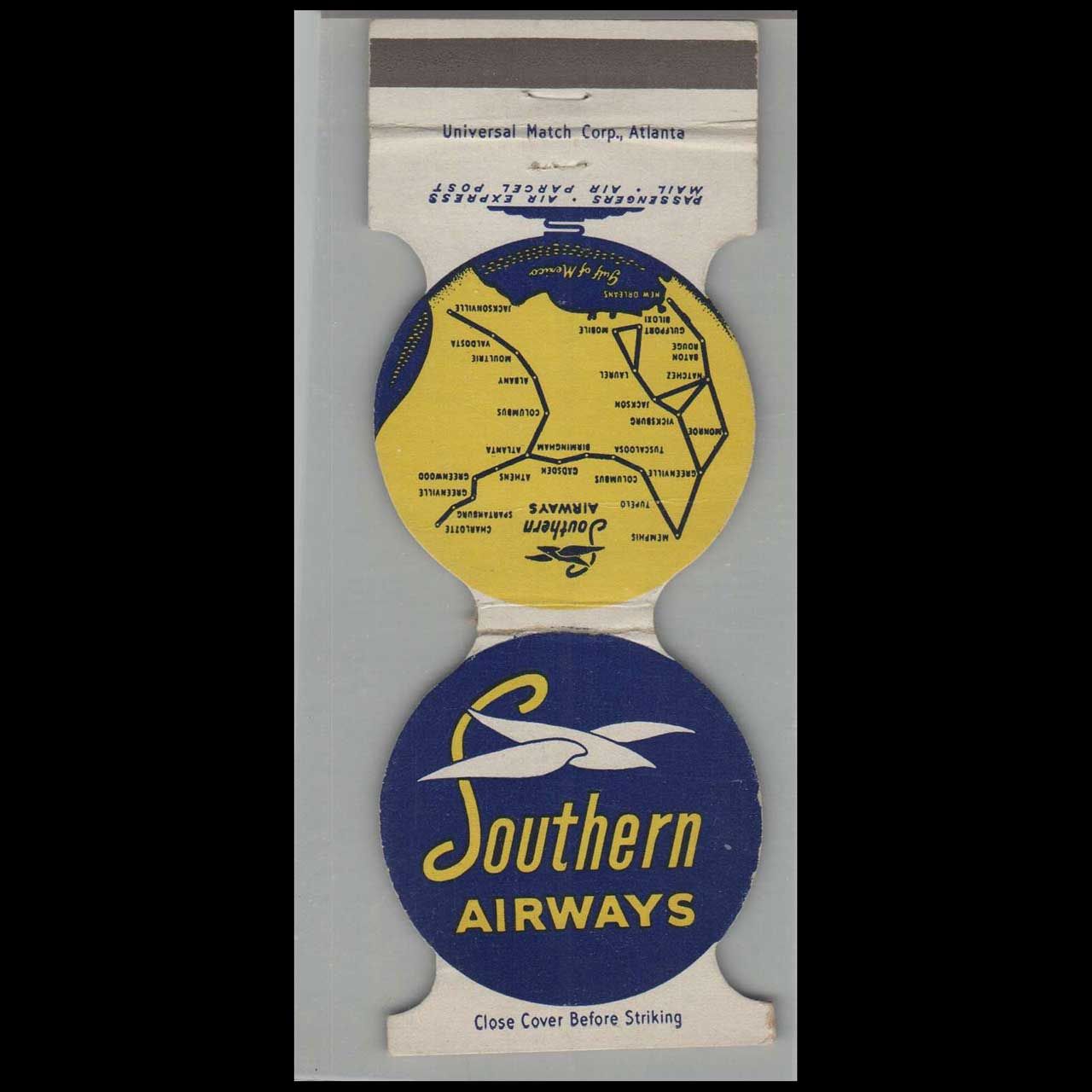 Southern Airways With Route Map Jewelite Vintage Matchbook Advertising Cover