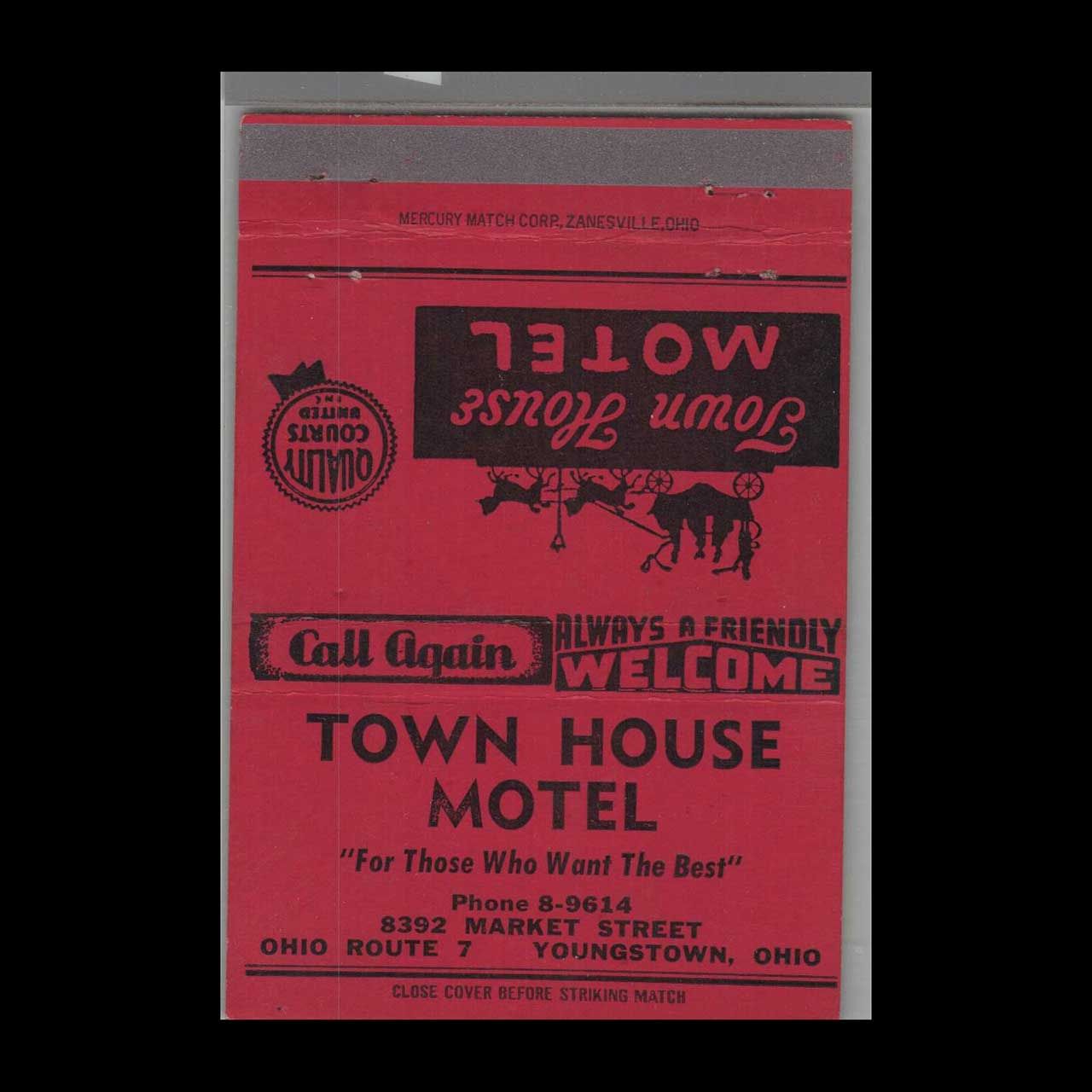 Town House Motel Youngstown, OH Vintage Matchbook Advertising Cover