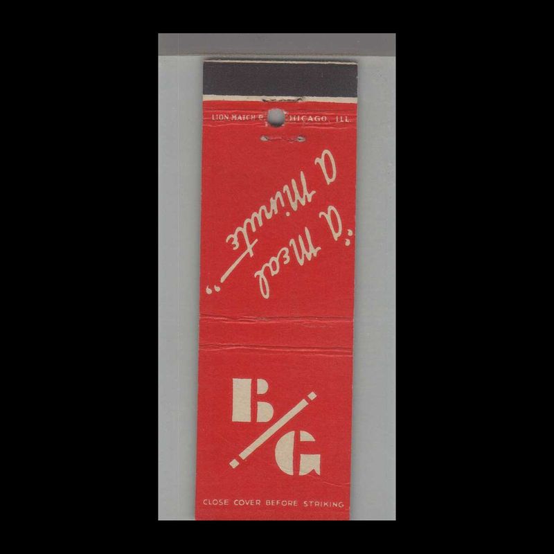 B/G Restaurant Cincinnati, OH Vintage Matchbook Advertising Cover
