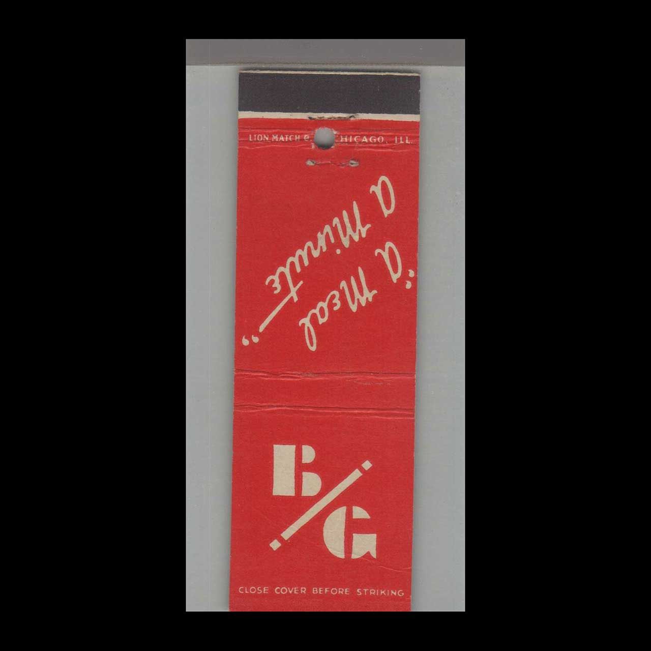 B/G Restaurant Cincinnati, OH Vintage Matchbook Advertising Cover