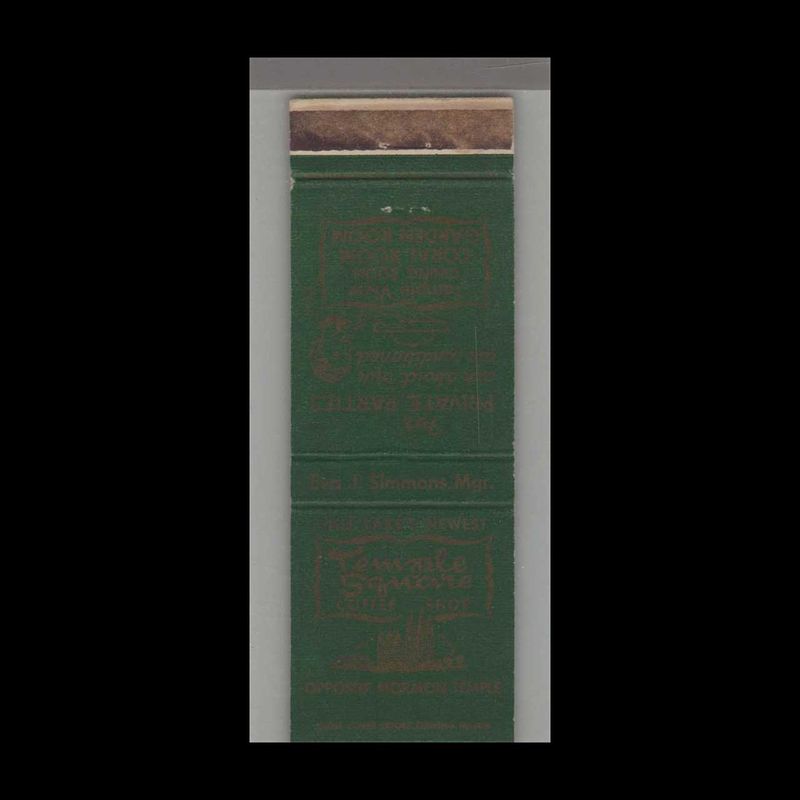 Temple Square Coffee Shop Salt Lake City, UT Vintage Matchbook Advertising Cover