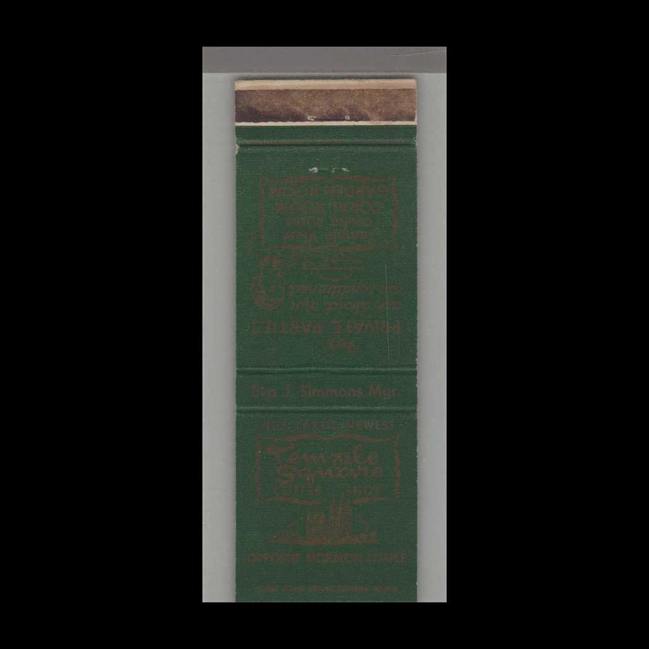 Temple Square Coffee Shop Salt Lake City, UT Vintage Matchbook Advertising Cover