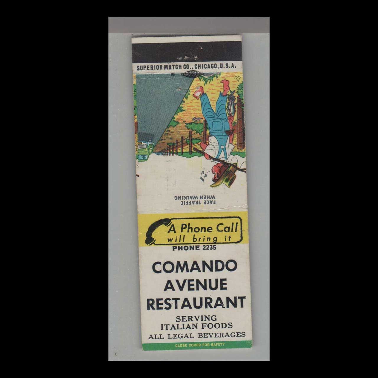 Commando Avenue Restaurant Vintage Matchbook Advertising Cover