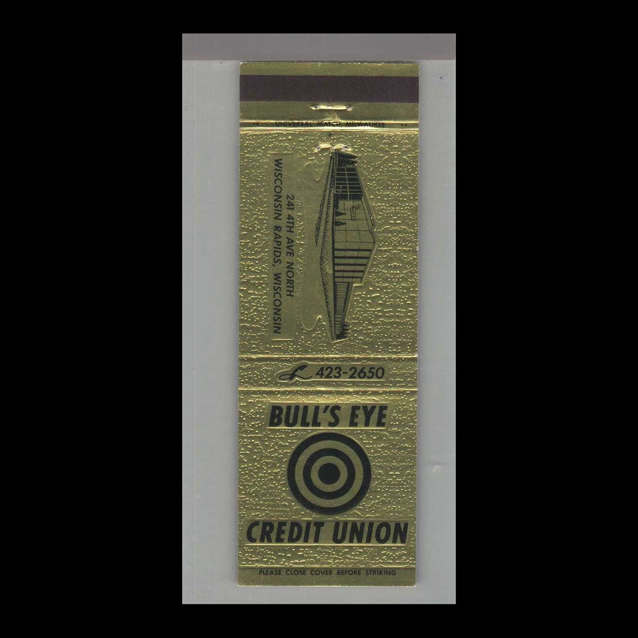 Bull&#39;s Eye Credit Union Wisconsin Rapids, WI Vintage Matchbook Advertising Cover
