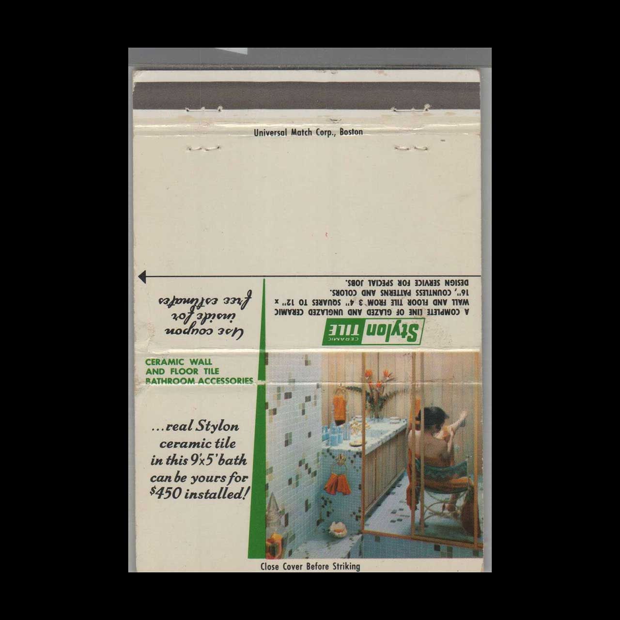 Stylon Tile Co Ceramic Bath Tile Vintage Matchbook Advertising Cover