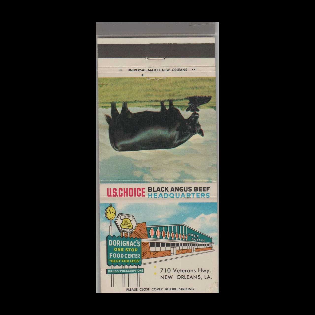 Dorignac&#39;s One Stop Food Center New Orleans, LA Vintage Matchbook Advertising Cover