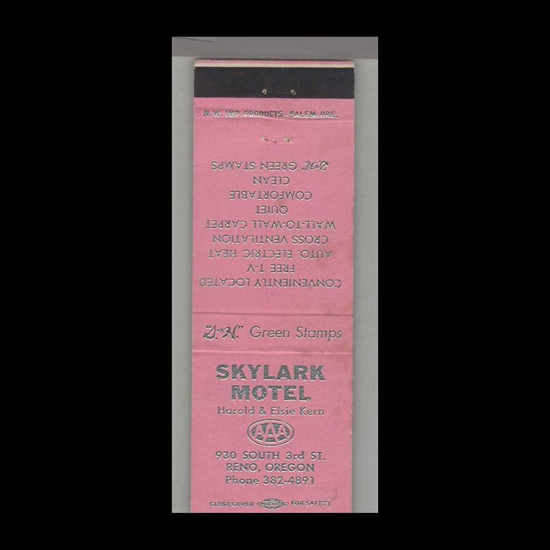 Skylark Motel Reno, OR Vintage Matchbook Advertising Cover