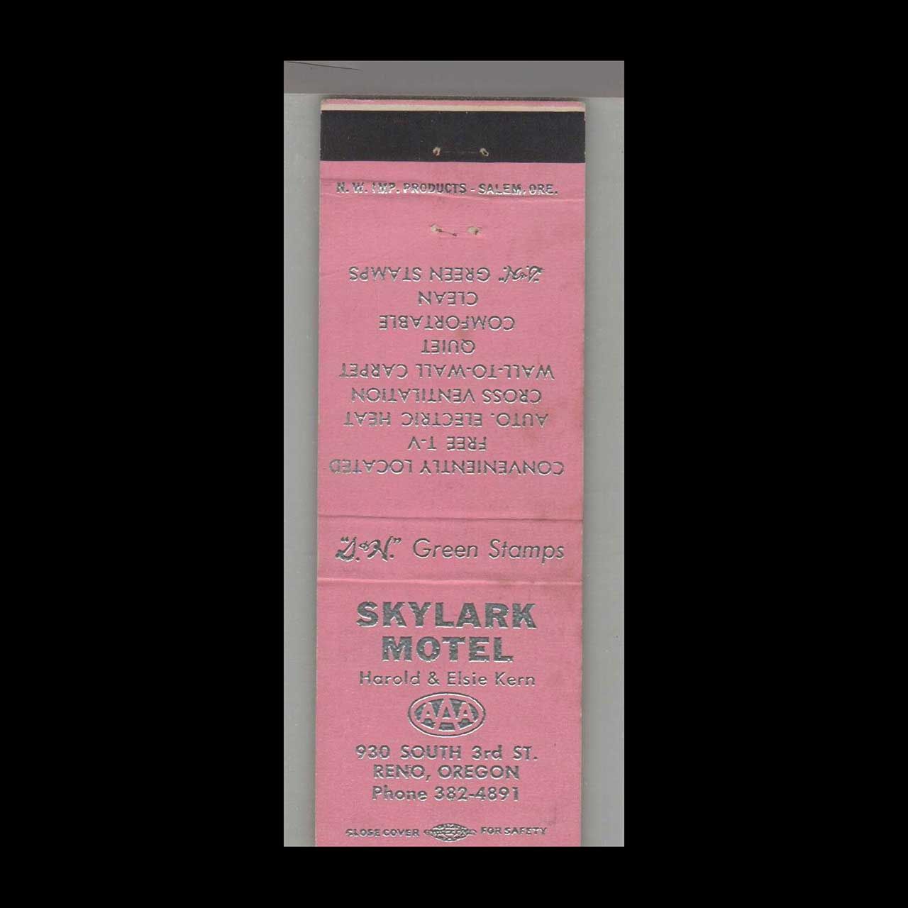 Skylark Motel Reno, OR Vintage Matchbook Advertising Cover