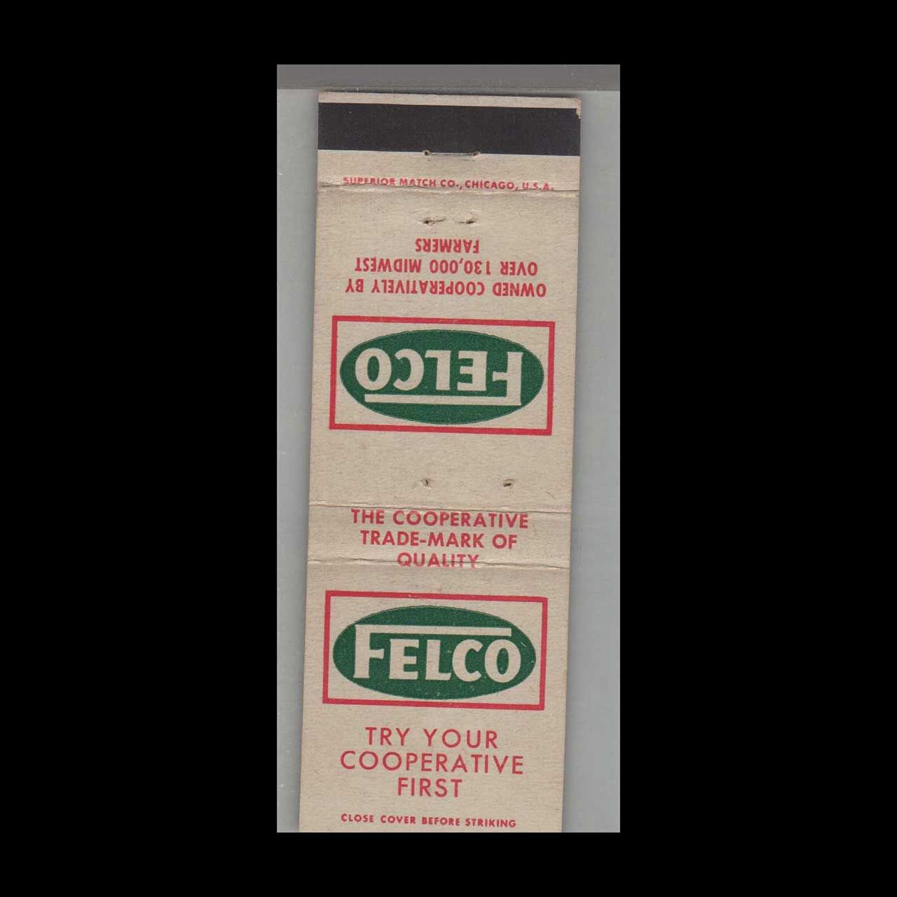 Farm -  Felco Co-Op Owned by 130,000 Midwest Farmers Vintage Matchbook Advertising Cover