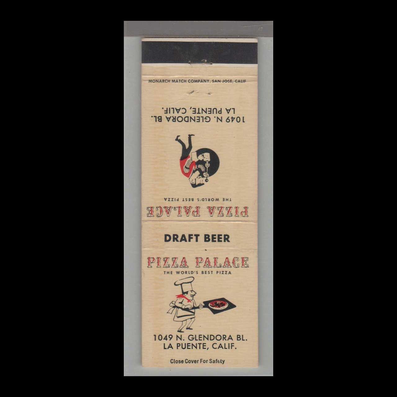 Pizza Place - Pizza Palace La Puente, CA Vintage Matchbook Advertising Cover