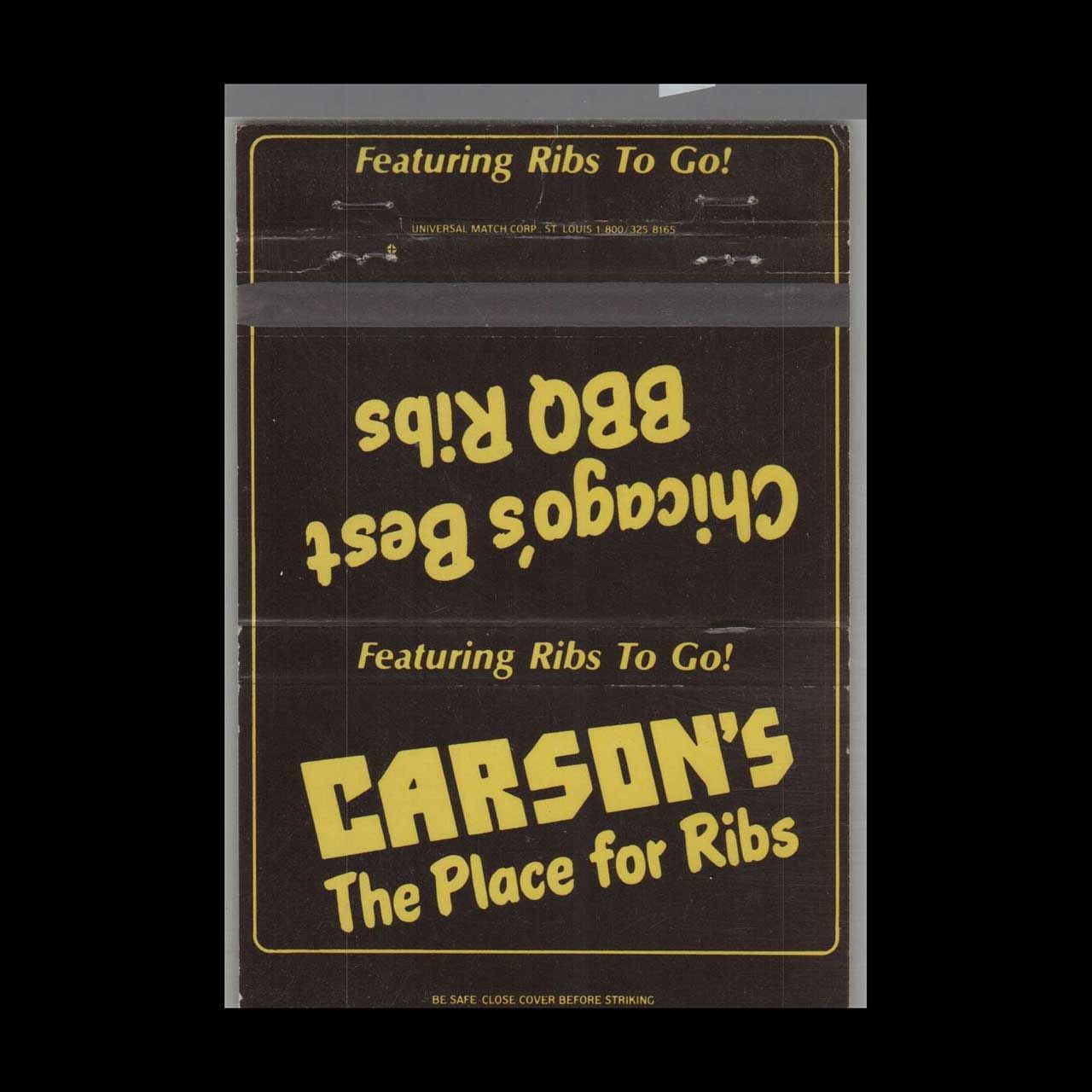 Carson&#39;s The Place For Ribs Harwood, IL Vintage Matchbook Advertising Cover