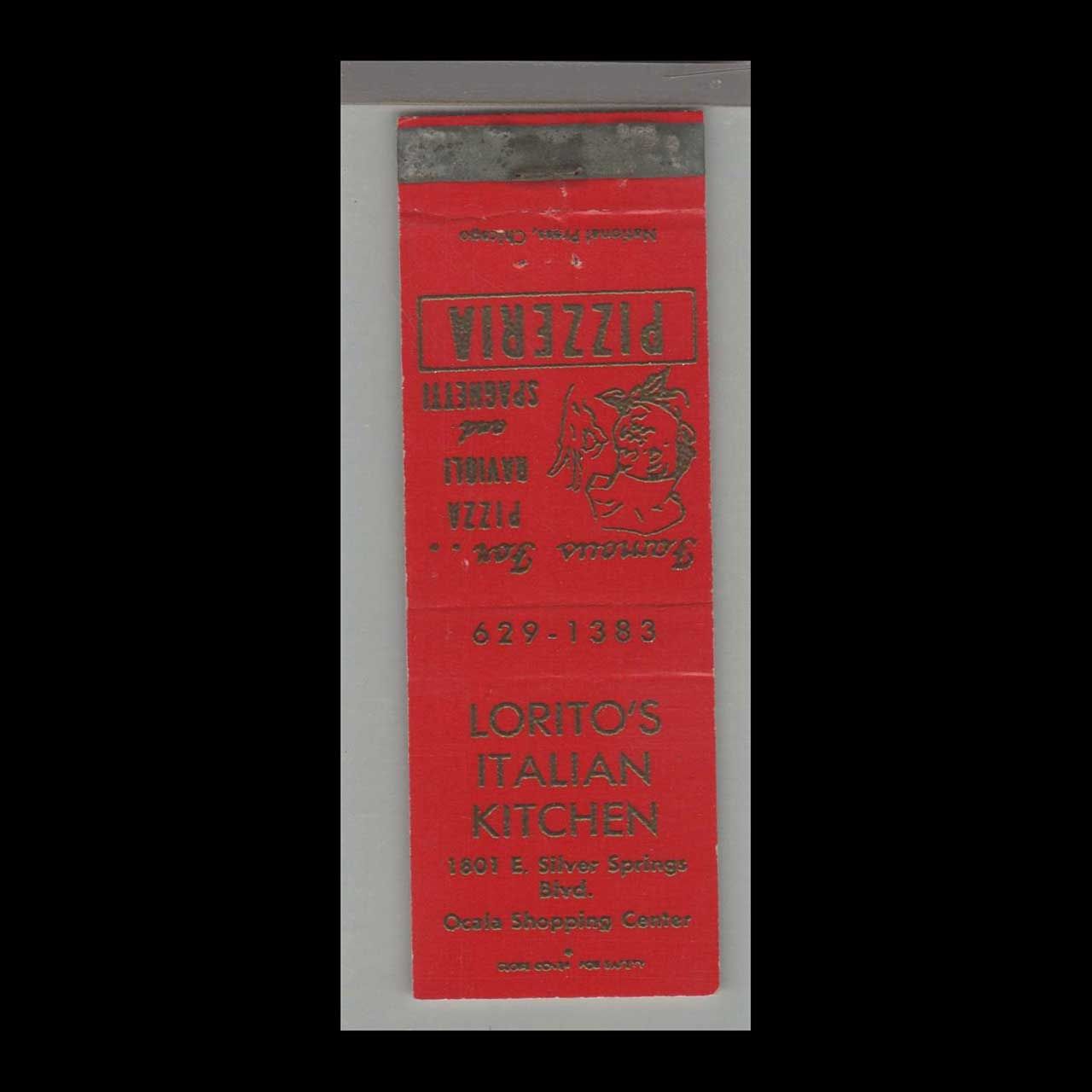Pizza Place - Lorito&#39;s Italian Kitchen Ocala, FL Vintage Matchbook Advertising Cover