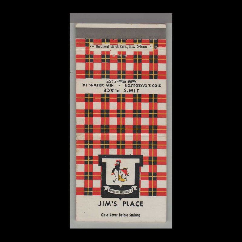 Rooster - Jim&#39;s Place Restaurant New Orleans, LA Vintage Matchbook Advertising Cover