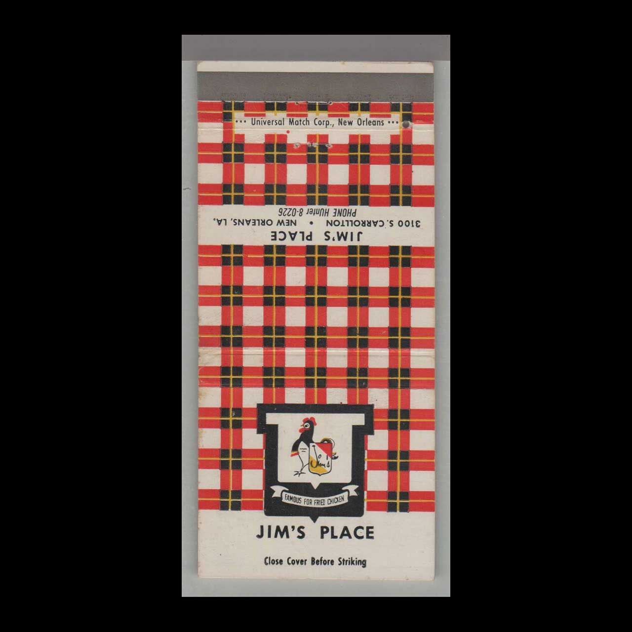 Rooster - Jim&#39;s Place Restaurant New Orleans, LA Vintage Matchbook Advertising Cover