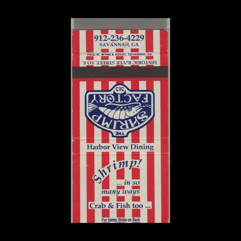 Shrimp Factory Restaurant Savannah, GA Vintage Matchbook Advertising Cover