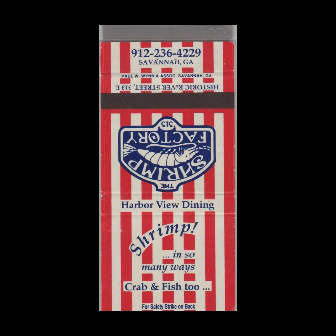 Shrimp Factory Restaurant Savannah, GA Vintage Matchbook Advertising Cover
