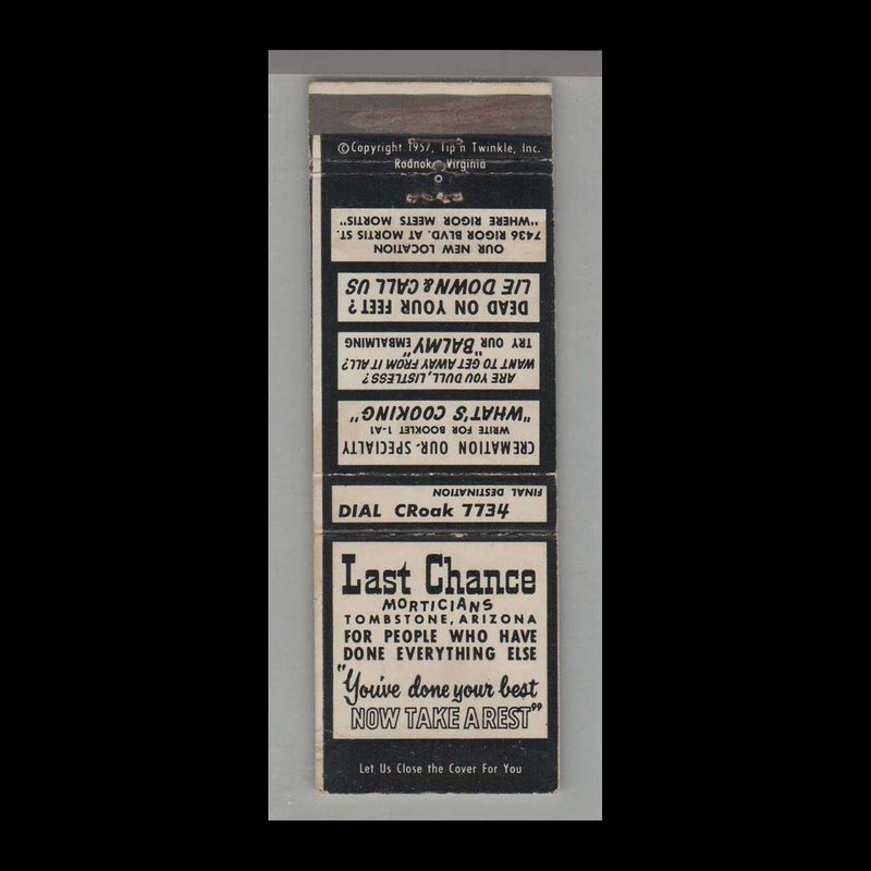 Last Chance Morticians Vintage Matchbook Advertising Cover