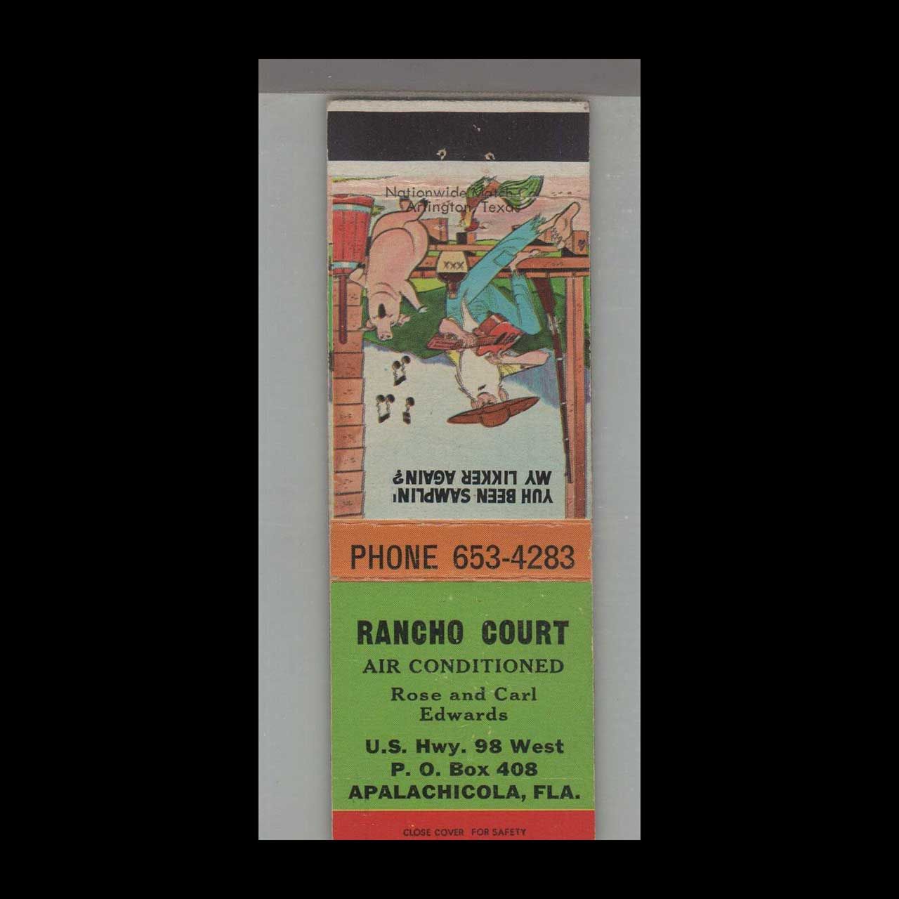 Rancho Courts Motel Apalachicola, FL Vintage Matchbook Advertising Cover