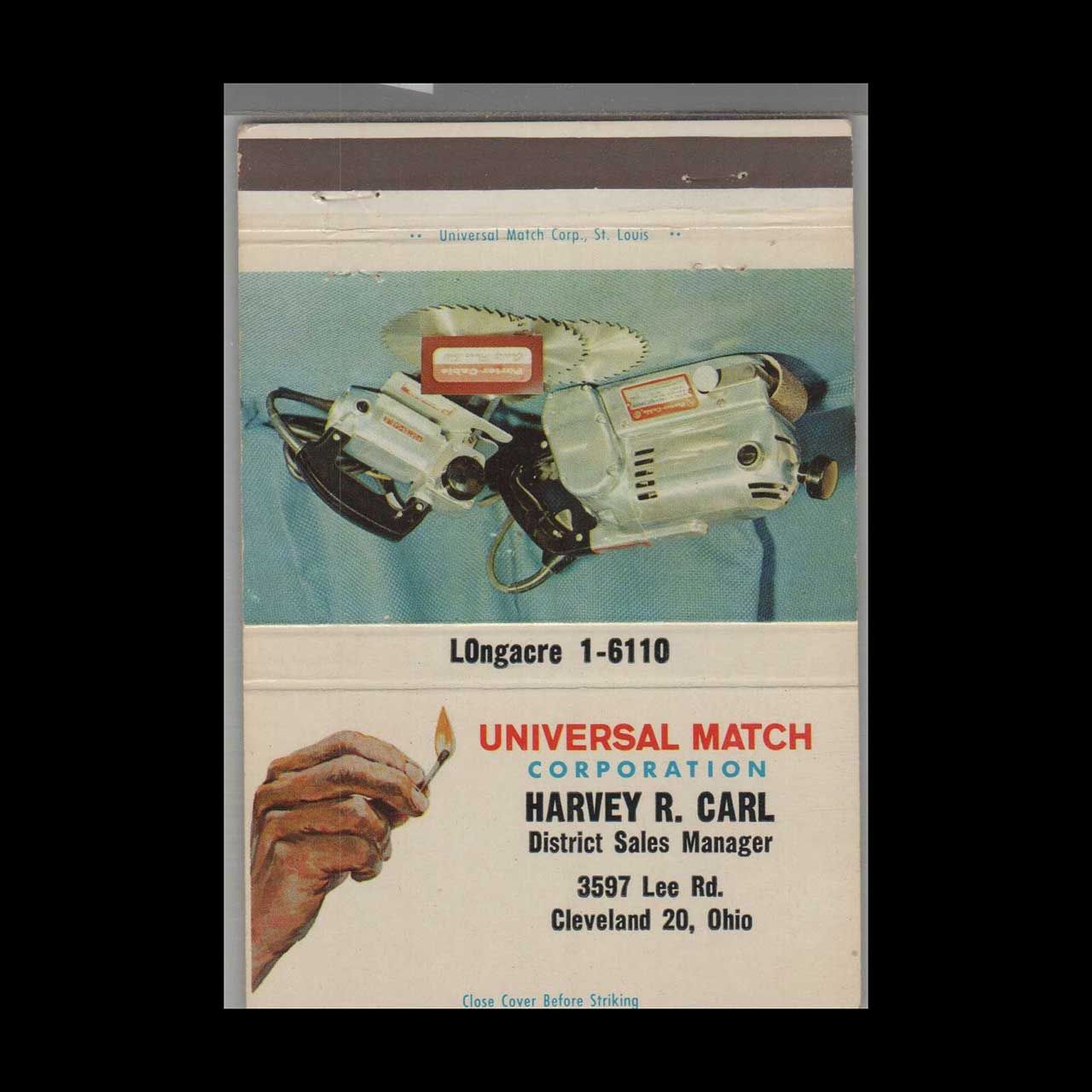 Universal Match Co. Harvey R. Carl Dist. Sales Mgr Vintage Matchbook Advertising Cover