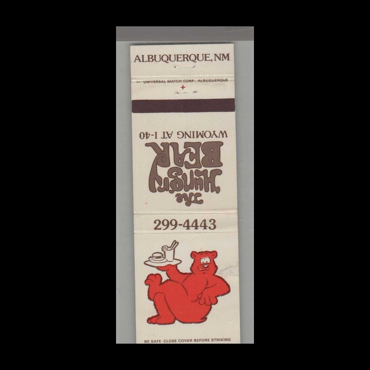 The Hungry Bear Restaurant Albuquerque, NM Vintage Matchbook Advertising Cover