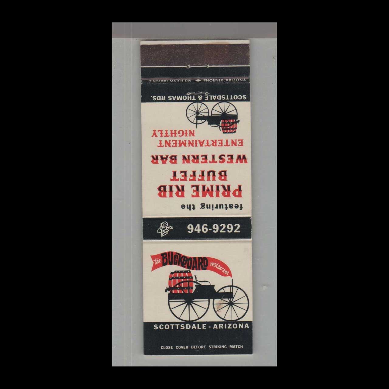 The Buckboard Restaurant Scottsdale, AZ Vintage Matchbook Advertising Cover