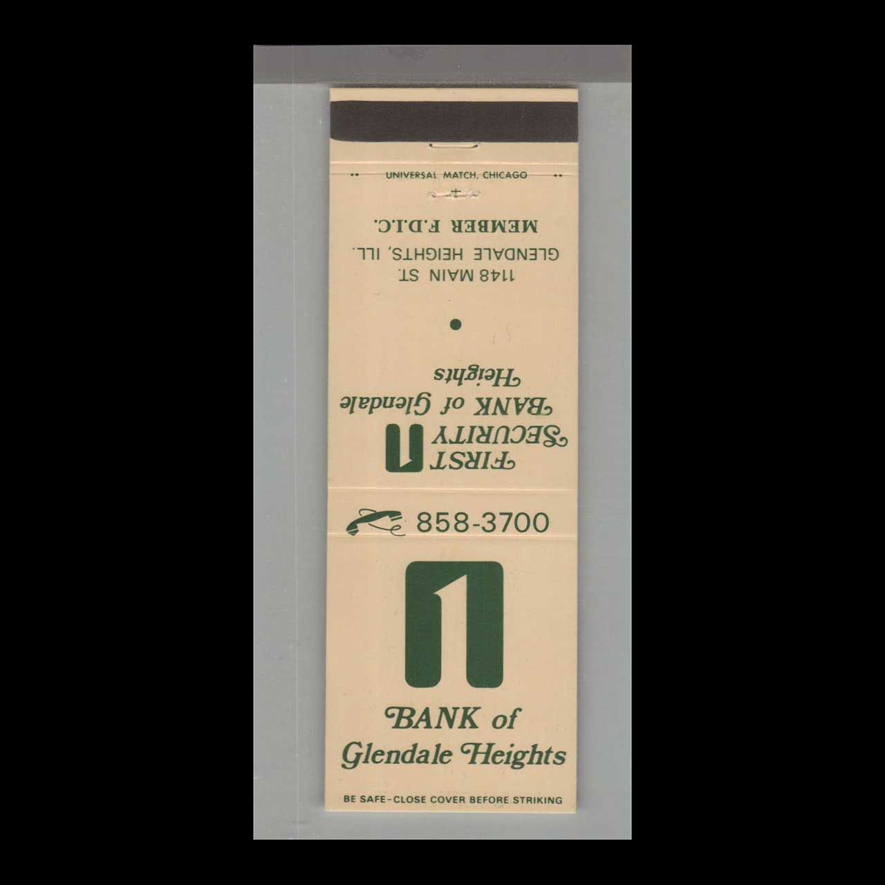Telephone Pic - Bank of Glendale Heights, IL Vintage Matchbook Advertising Cover