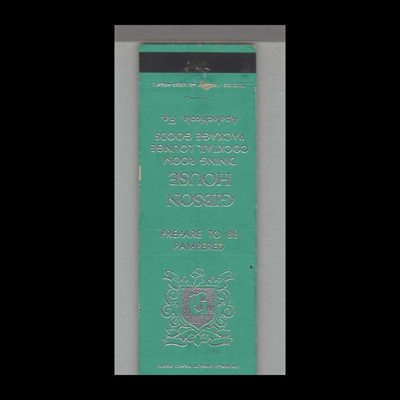 Gibson House Dining Room Apalachicola, FL Vintage Matchbook Advertising Cover