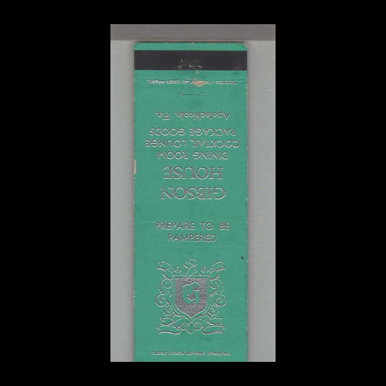 Gibson House Dining Room Apalachicola, FL Vintage Matchbook Advertising Cover