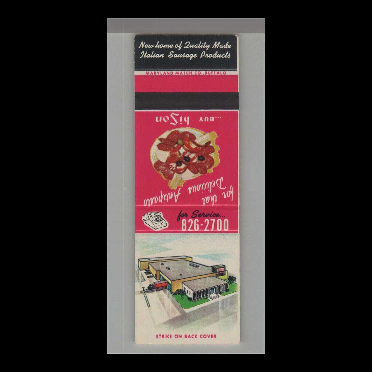 Telephone Pic - BiSon Italian Fresh Sausages Vintage Matchbook Advertising Cover