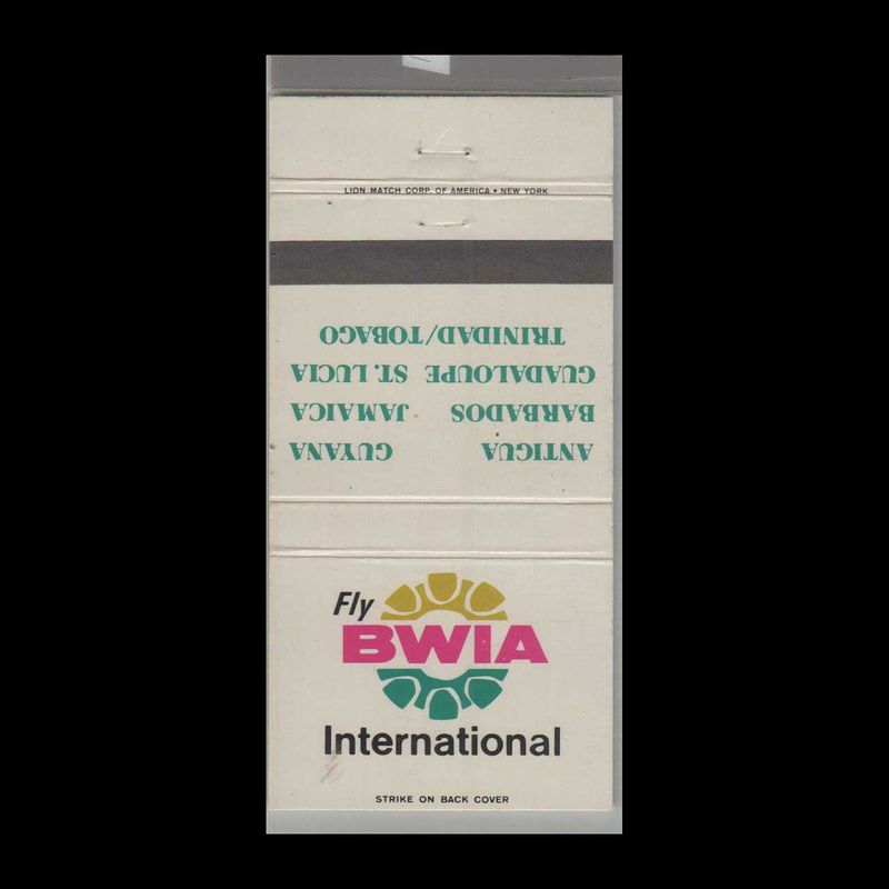 BWIA Airlines British West Indies Vintage Matchbook Advertising Cover