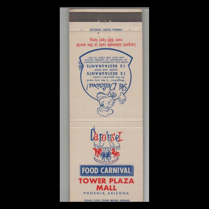 Food Carnival Restaurant Phoenix, AZ Vintage Matchbook Advertising Cover
