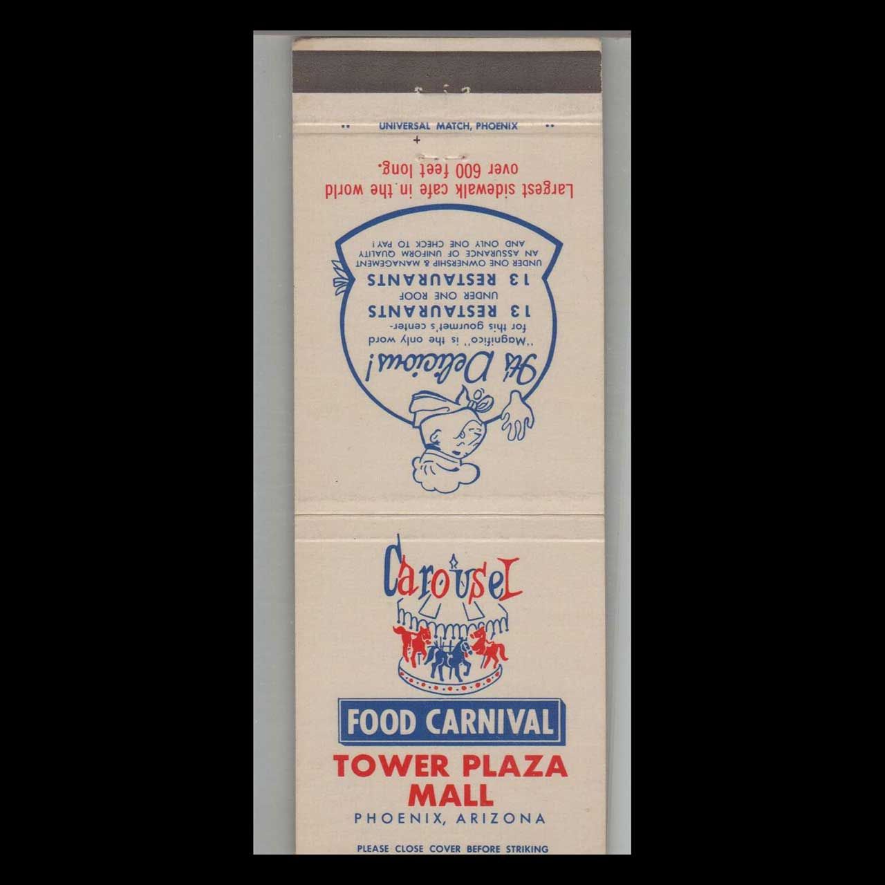 Food Carnival Restaurant Phoenix, AZ Vintage Matchbook Advertising Cover