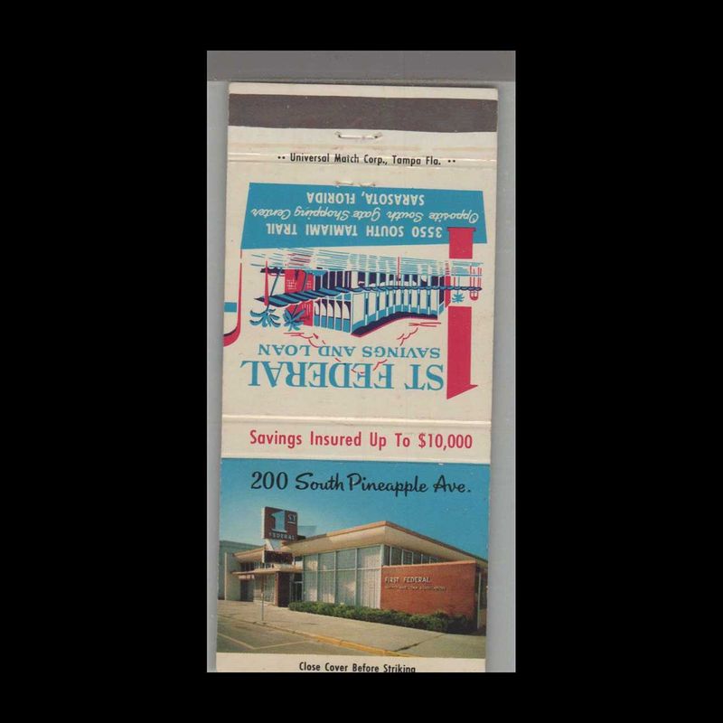 1st Federal Savings &amp; Loan Sarasota, FL Vintage Matchbook Advertising Cover