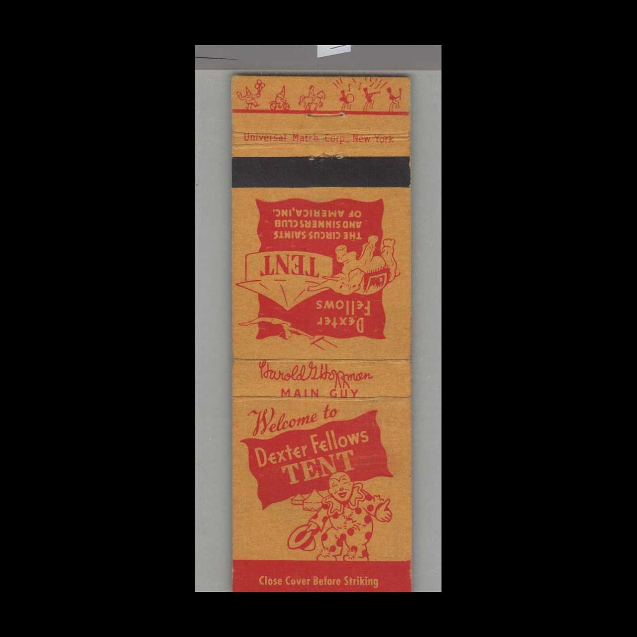 Elephant - Dexter Fellows Tent Circus Saints &amp; Sinners Club Of Vintage Matchbook Advertising Cover