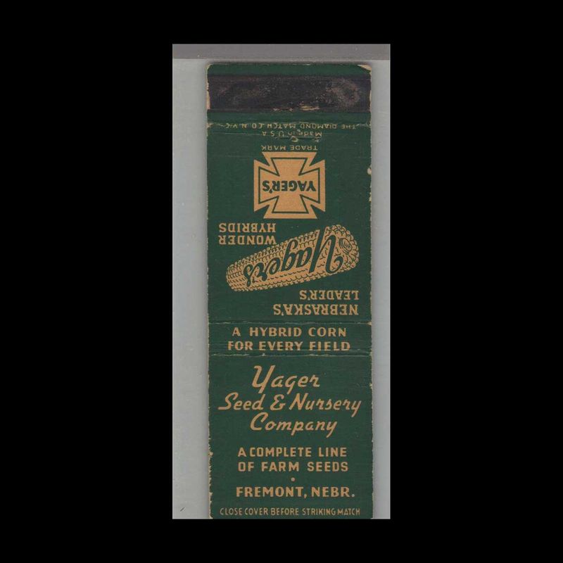 Farm -  Yager Seed &amp; Nursery Co. Fremont, NE Vintage Matchbook Advertising Cover