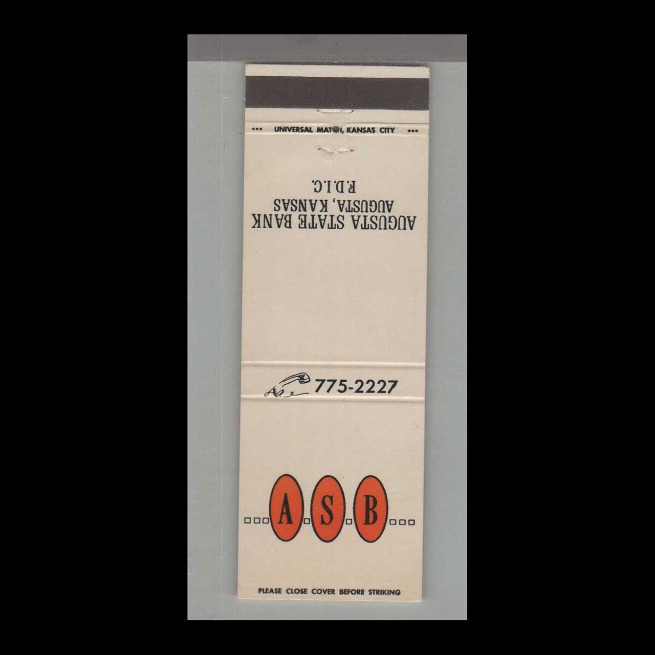 Telephone Pic - Augusta State Bank Augusta, KS Vintage Matchbook Advertising Cover