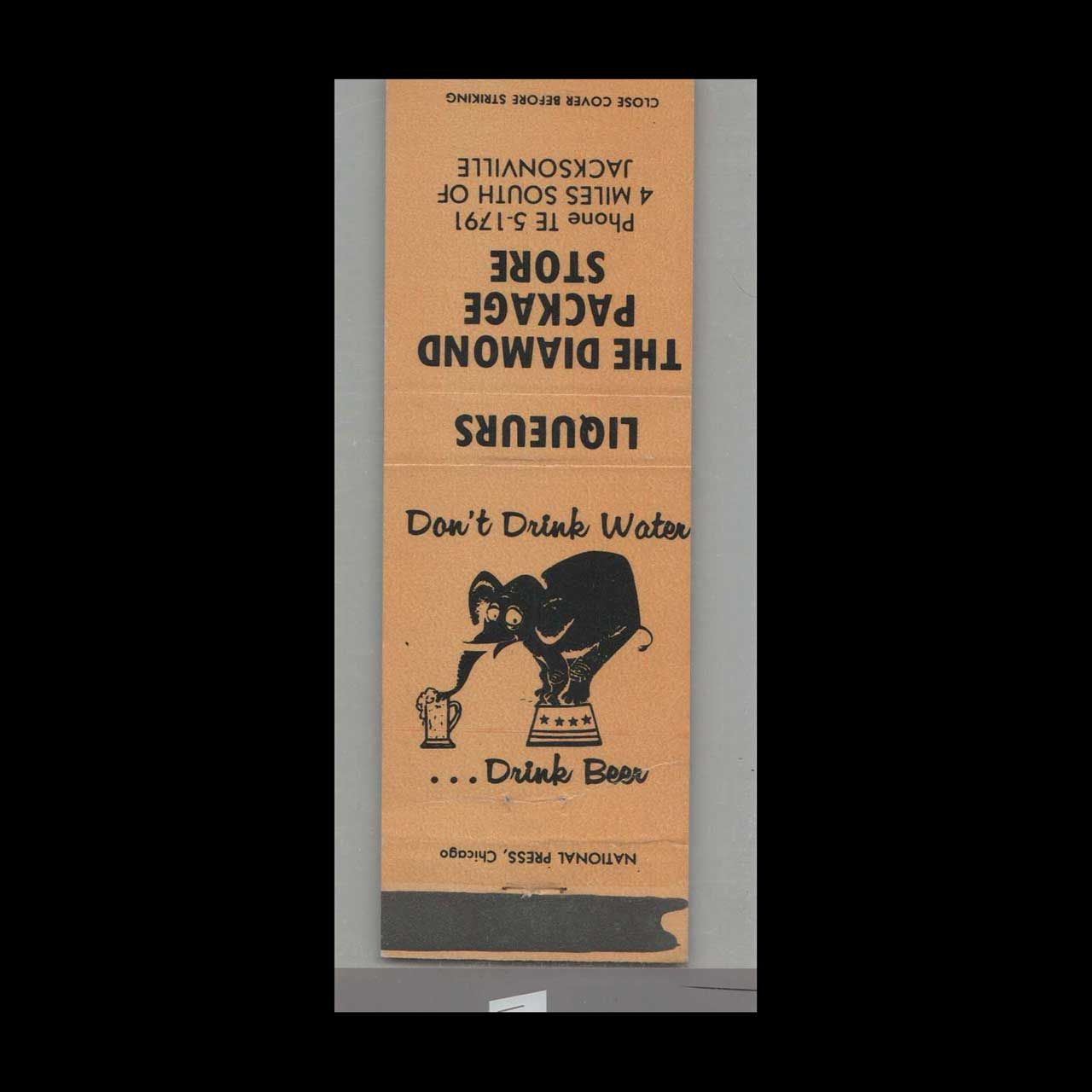 Elephant - The Diamond Package Store Jacksonville, FL Vintage Matchbook Advertising Cover