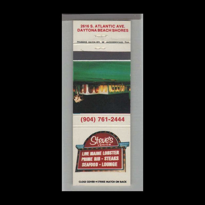 Matchorama - Steve&#39;s Venice Restaurant Daytona Beach Shores, F Vintage Matchbook Advertising Cover