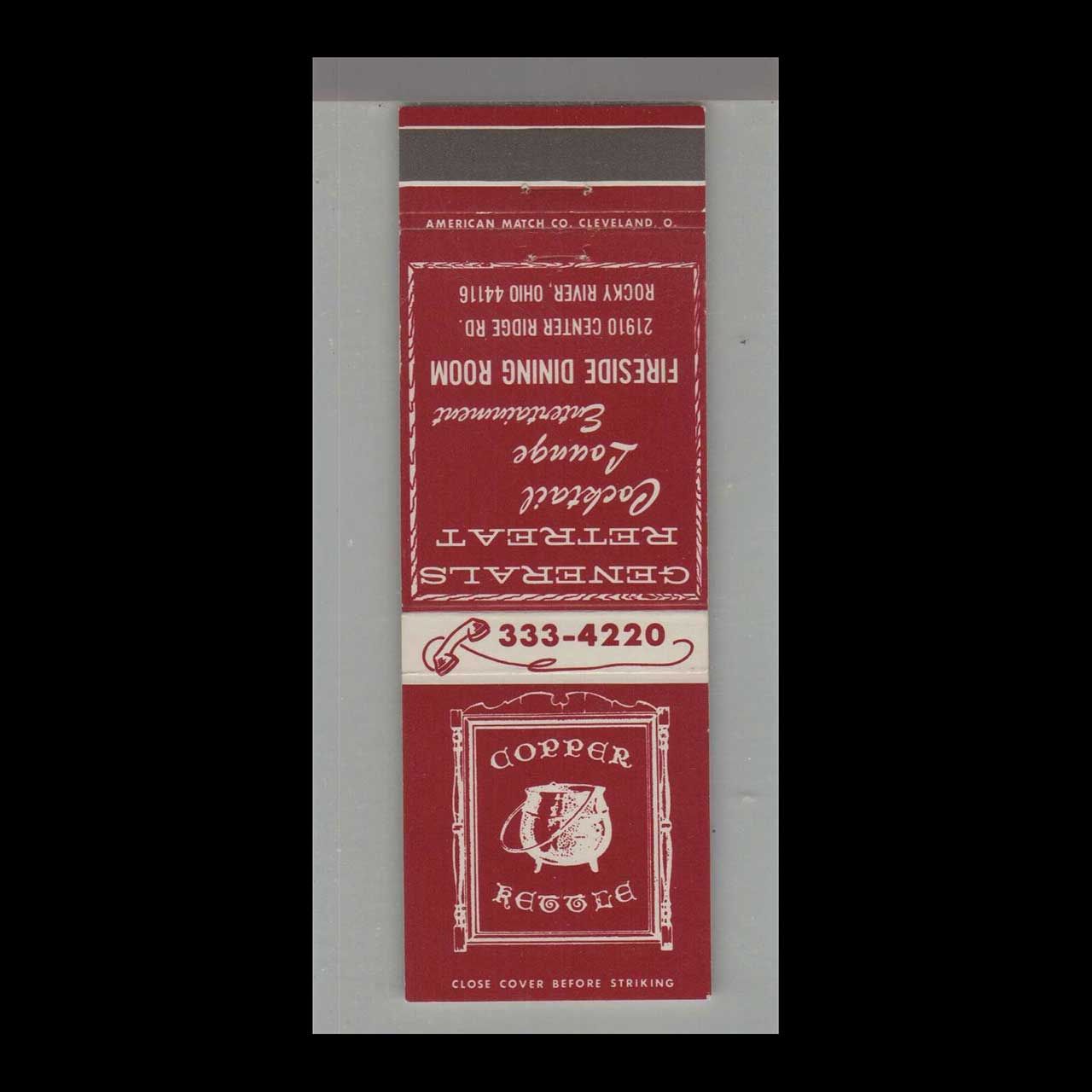 Copper Kettle Restaurant Rocky River, OH Vintage Matchbook Advertising Cover