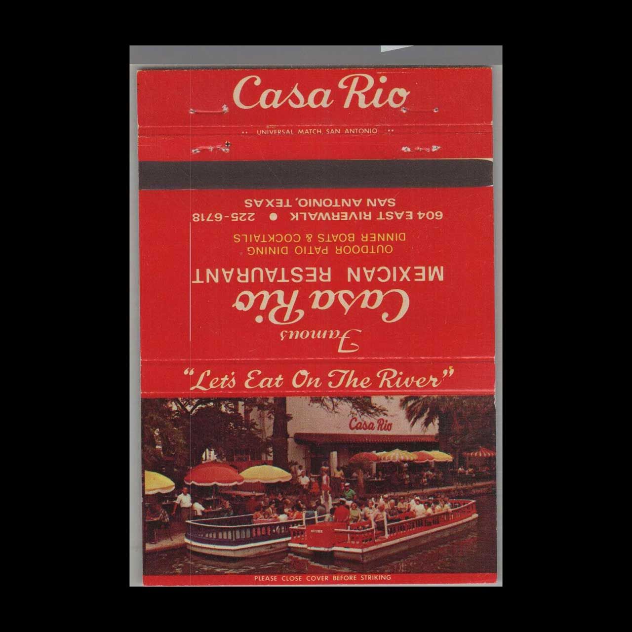 Casa Rio Restaurant San Antonio, TX Vintage Matchbook Advertising Cover