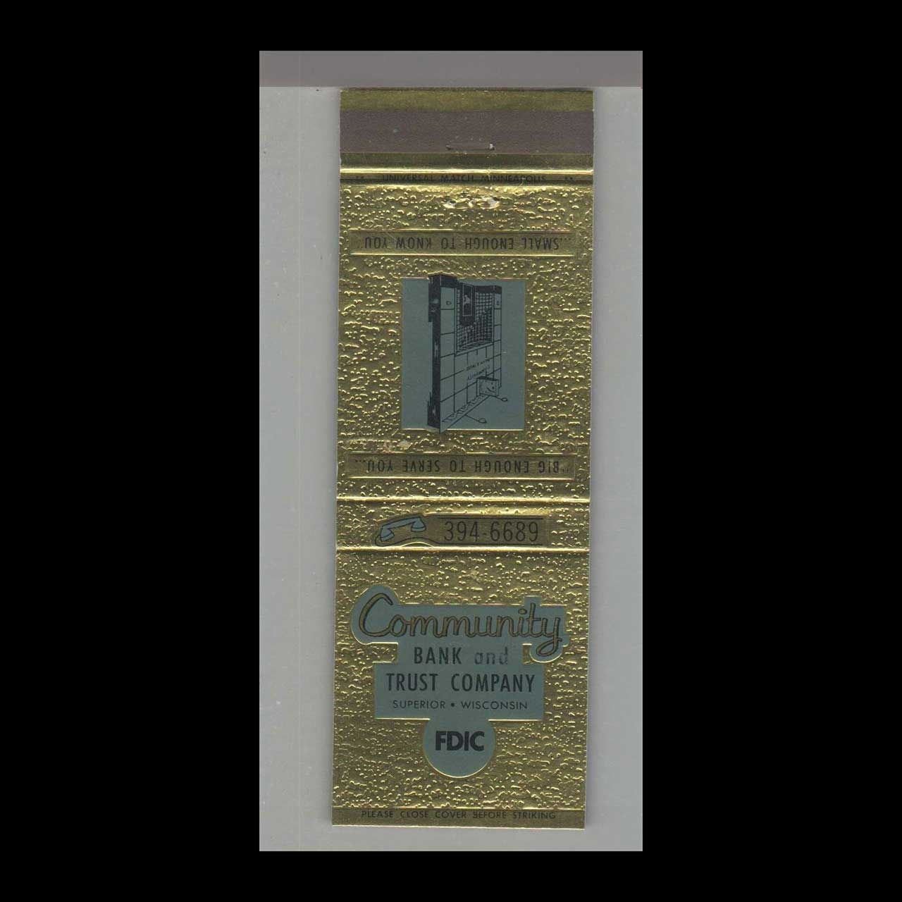 Community Bank &amp; Trust Co. Superior, WI Vintage Matchbook Advertising Cover