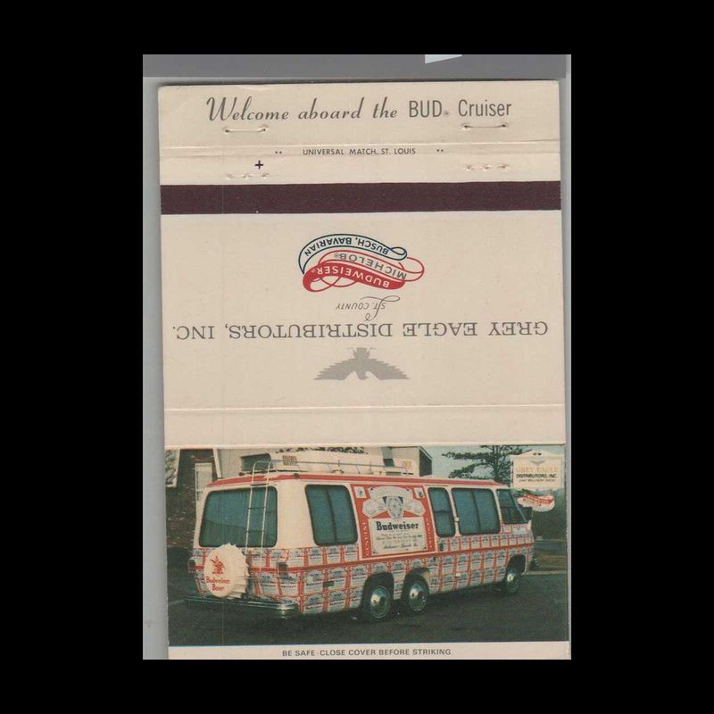 Budweiser Beer Bud Cruiser Motor Home Vintage Matchbook Advertising Cover