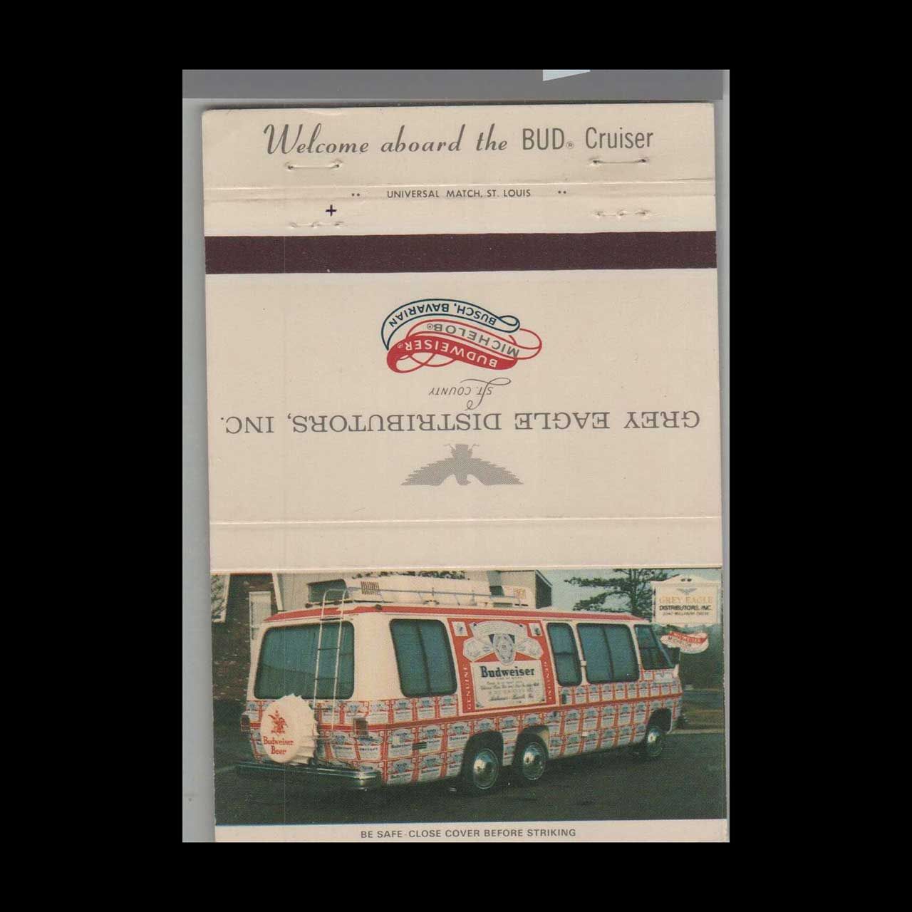 Budweiser Beer Bud Cruiser Motor Home Vintage Matchbook Advertising Cover