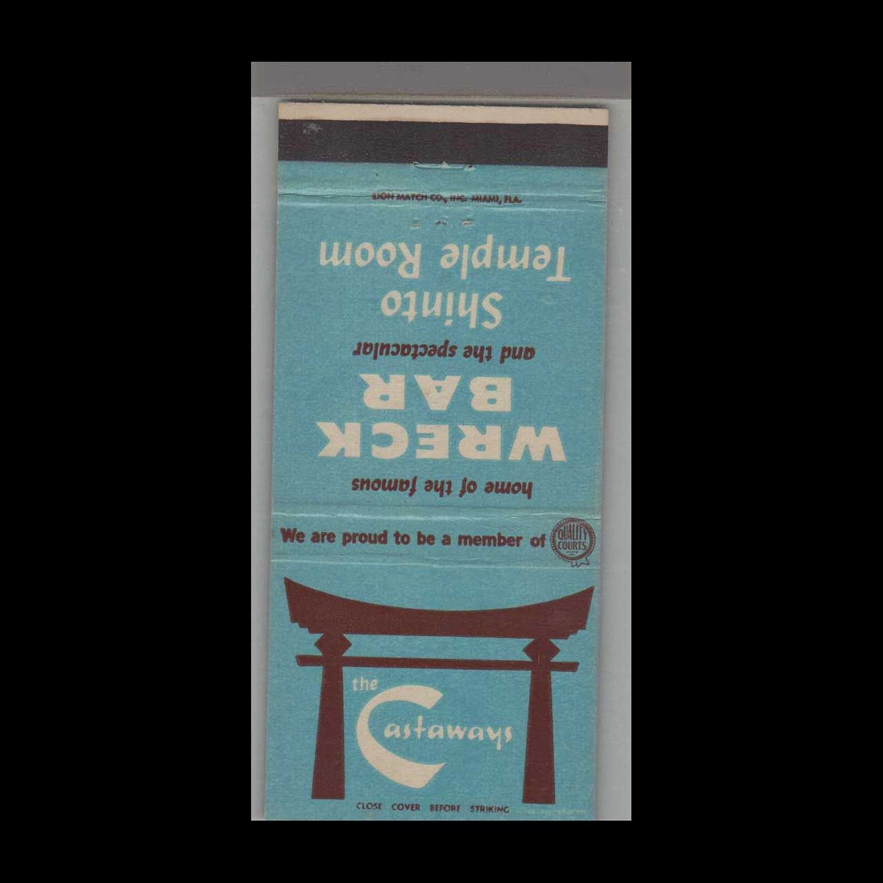 The Castaways Wreck Bar Miami Beach, FL Vintage Matchbook Advertising Cover