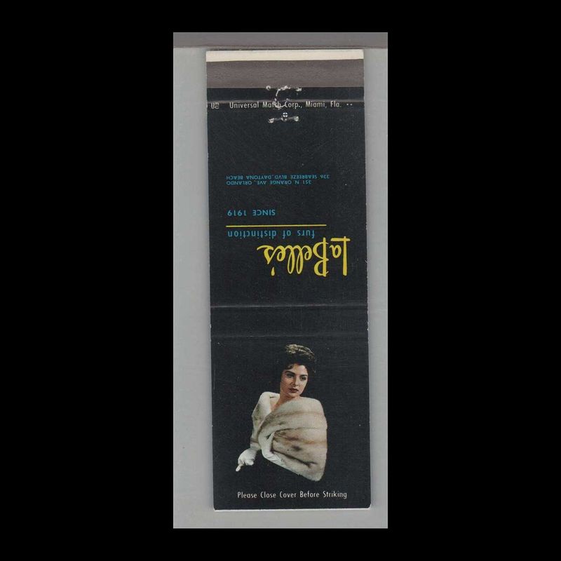 Matchorama - LaBelle&#39;s Furs Daytona Beach, FL Vintage Matchbook Advertising Cover
