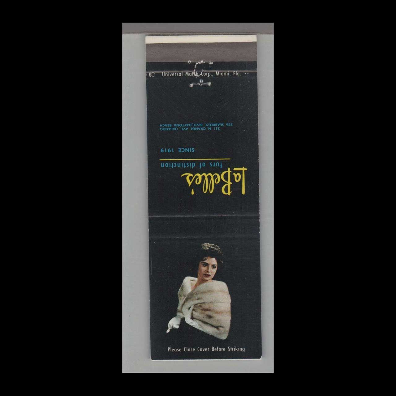 Matchorama - LaBelle&#39;s Furs Daytona Beach, FL Vintage Matchbook Advertising Cover