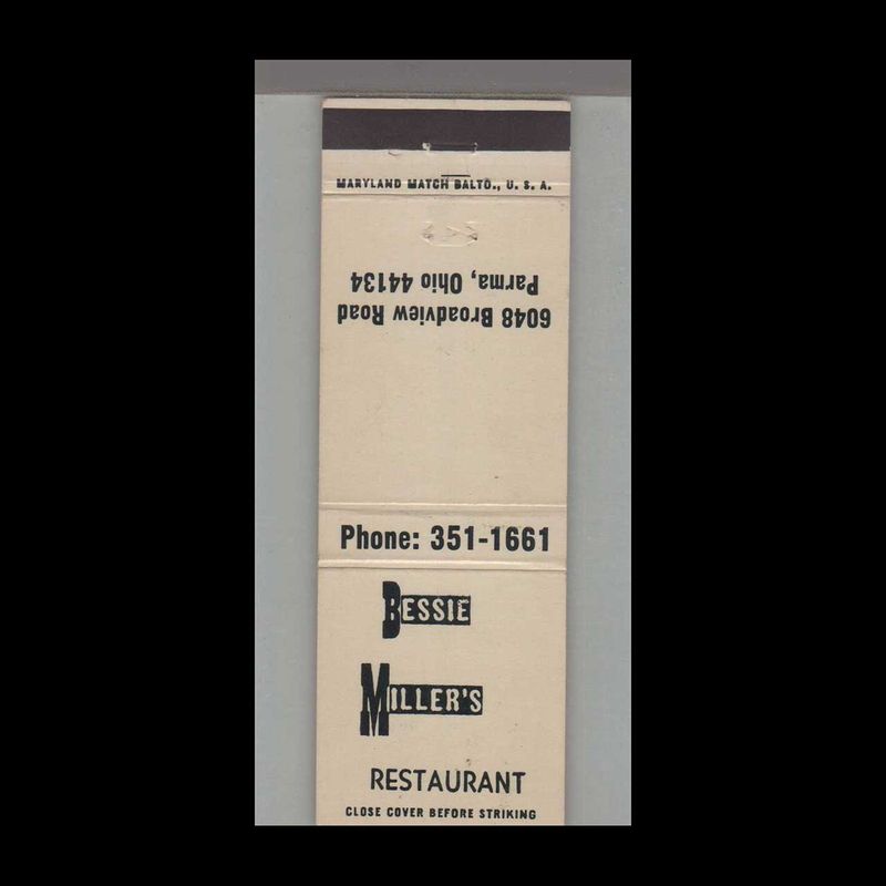 Bessie Miller&#39;s Restaurant Parma, OH Vintage Matchbook Advertising Cover