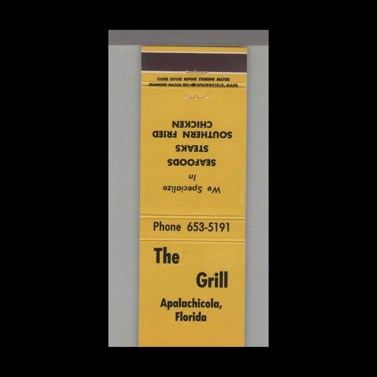 The Grill Apalachicola, FL Vintage Matchbook Advertising Cover