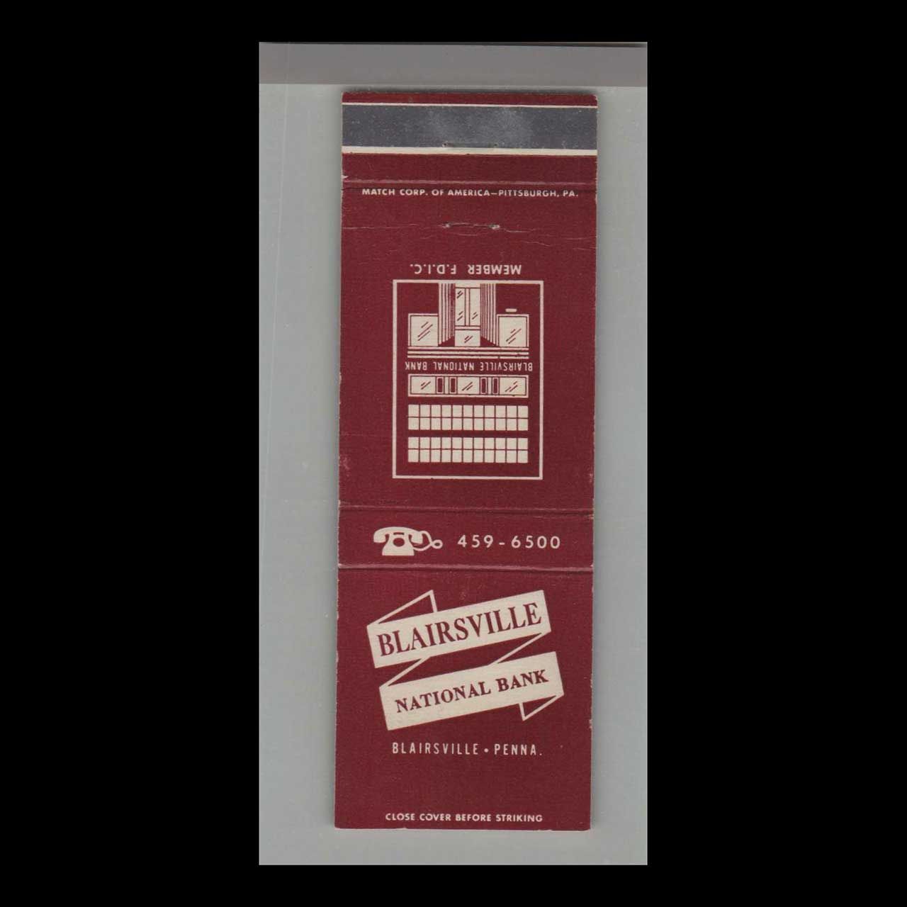 Telephone Pic - Blairsville National Bank Blairsville, PA Vintage Matchbook Advertising Cover